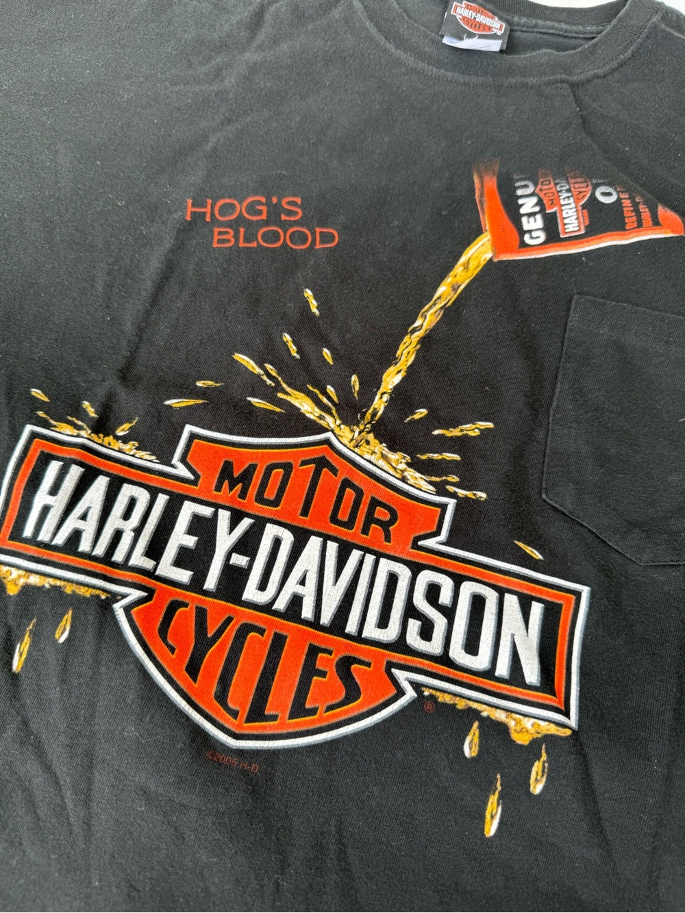 Harley Davidson Hog’s blood motor oil can graphic tee Columbia mo men’s XXL 2 XL